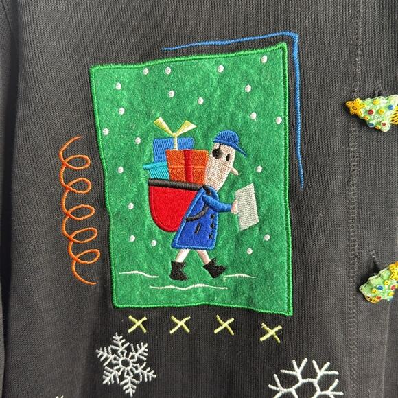 Vintage Christmas Appliqué Embroidered Button- front Knit Cardigan W1800 Sz XL - Picture 2 of 8